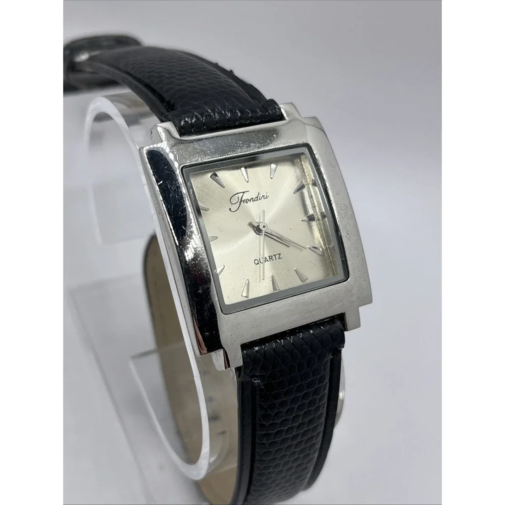 Frondini Women's Quartz Watch Swiss Parts Black Band Silver 31mm- New Battery